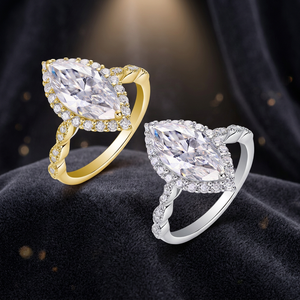 แหวนหมั้นเพชรโมอิสซาไนต์ทรงมาร์คีส์เงินแท้ 925 ของ KIVORA ประดับเพชรแบบ Pave Setting สไตล์คลาสสิกสำหรับผู้หญิง - Product Image 2