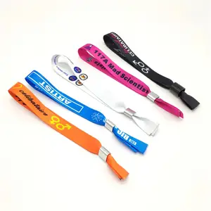 International best-selling free design size 100% polyester weaving party plastic lock wristbands