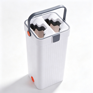 Juego de fregona plana y cubo con sistema de escurrido, inserto dentado, palo telescópico de acero inoxidable y almohadilla de microfibra - Product Image 6