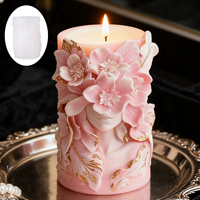 Moule à bougie en colonne avec motif de fleurs de déesse, motif de vagues, de fleurs et de papillons, moule d'aromathérapie, décoration d'intérieur, moule en plâtre