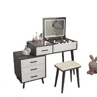Table de maquillage moderne avec miroir LED, tiroirs de rangement, armoire latérale et tabouret