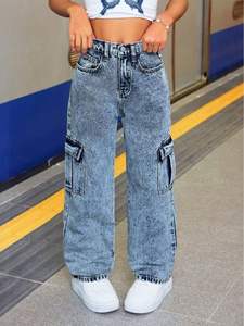 Pantaloni Jeans di ultima generazione per ragazza Street Hip Hop Multi Pocket pantaloni <span class=keywords><strong>Cargo</strong></span> per bambini Jeans Vintage di alta qualità per ragazza - Product Image 4