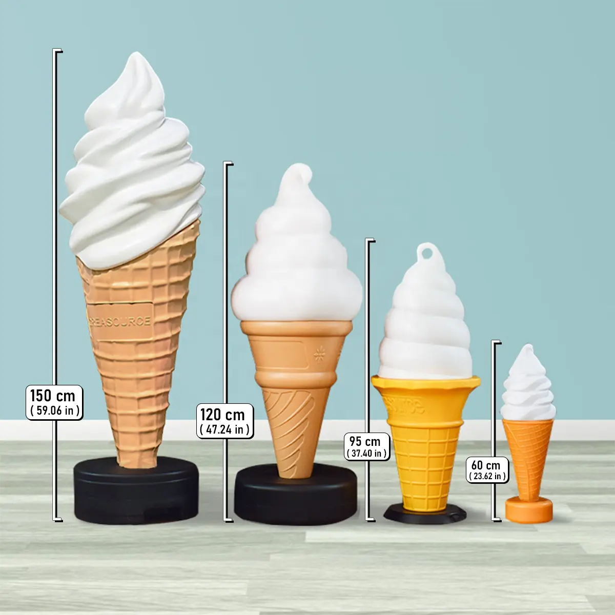 L'alta qualità del modello di scultura di gelato gigante luce negozio Display con cono di potenza modello lampada da terra a LED per esterni promozione attrae