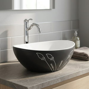 Vistaar Lavabo de table moderne pour hôtel, équipement sanitaire de luxe, lavabo blanc et or, entièrement en céramique cristallisée, garantie à vie - Product Image 2
