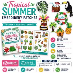 Parches bordados termoadhesivos y para coser a granel con diseños hawaianos: Aloha, Palmera, Tiki, Piña, Flamenco, Cóctel, Monstera - Product Image 4