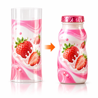 Étiquette thermorétractable personnalisée pour yaourt à la fraise, manchon thermorétractable pour bouteille de boisson laitière, film d'emballage imprimé intégral, fabricant