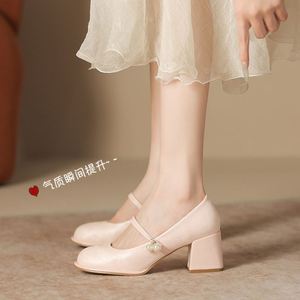 Elegant <b>Soft</b> Leather Mary Jane <b>Shoes</b> for Women Block Heel Patterned Bridesmaid Wedding Pumps Fairy Style Dress <b>Shoes</b> - Product Image 4