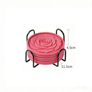 Sottobicchieri in Silicone Personalizzabili Certificati per Alimenti - Design con Motivo a Rosa in Rilievo, Set da 6 con Supporto per Arredamento Bar Domestico - Product Image 6