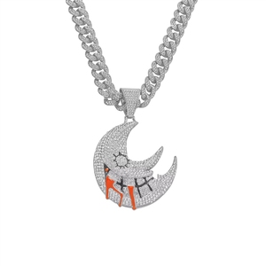 Novíssimo Colar com Pingente de Lua Estilo Hiphop Bling, Banhado a Ouro e Prata em Liga, Corrente Cubana Masculina da Moda, Joias para Atacado - Product Image 5