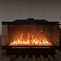 Cheminée flottante traditionnelle noire à 3 côtés MEISU.CH pour intérieur, avec foyer intégré, fonctionnant au gaz
