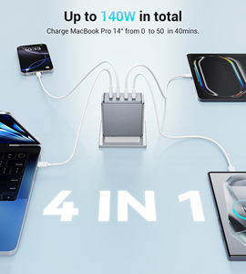 Chargeur d'ordinateur portable GaN 140W, charge rapide, station de bureau 4 ports USB C USB A PD100W, adaptateur secteur, chargeur rapide pour MacBook iPhone - Product Image 4