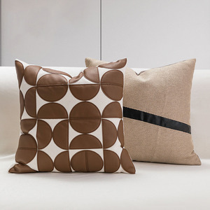 Taie d'oreiller en cuir patchwork <span class=keywords><strong>marron</strong></span> moderne Décoration <span class=keywords><strong>de</strong></span> maison confortable <span class=keywords><strong>de</strong></span> luxe avec <span class=keywords><strong>housse</strong></span> <span class=keywords><strong>de</strong></span> coussin élégante - Product Image 2