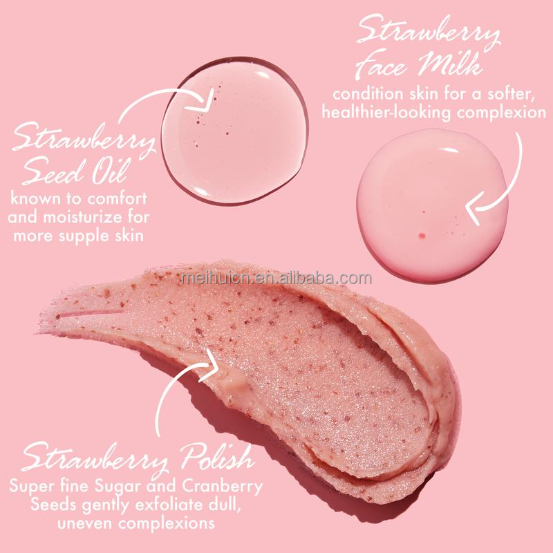 OEM Whitening Brightening Moisturizer Exfoliator Face Serum Face Scrub Face Oil Strawberry Skin Care Gift Set