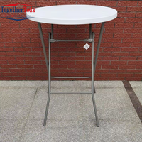 Tables pliables modernes de 80cm, Bar rond portable en métal blanc, Table de fête haute pour événements publics