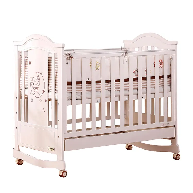 Baby sleeping swing bed wooden mobile double baby wooden crib bed modern baby rock sleeper