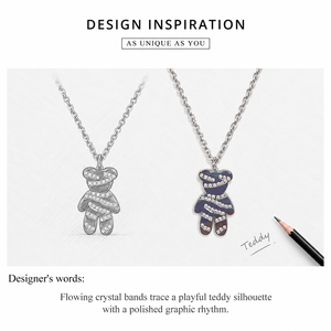 Collier pendentif ours en cristal, chaîne fine en acier inoxydable argenté, bijoux avec accents transparents - Product Image 3