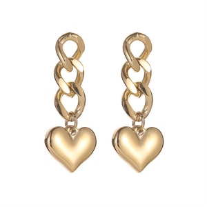 Pendientes de Aro de Acero Inoxidable Chapados en Oro de 18K, con Colgante de Corazón y Cadena Larga, Unisex, Nuevo Modelo - Product Image 1