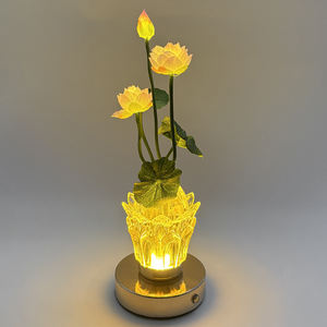 Vase lumineux en verre à la œillets, fleur artificielle, veilleuse, chambre à coucher, salon, lampe de table créative à LED, cadeau de fête des mères - Product Image 1
