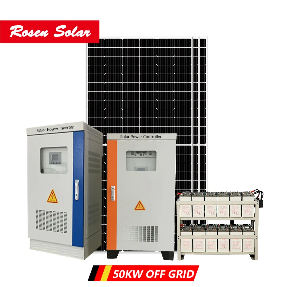 Rosen 50kw fora da grade painel solar pv sistema de energia opzv bateria projetos preço