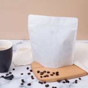 Stand Up Coffee Bags Eco Friendly Customise 100% Recycle Resealable Stand Up Pouch White Coffee Packaging Bags With Valve