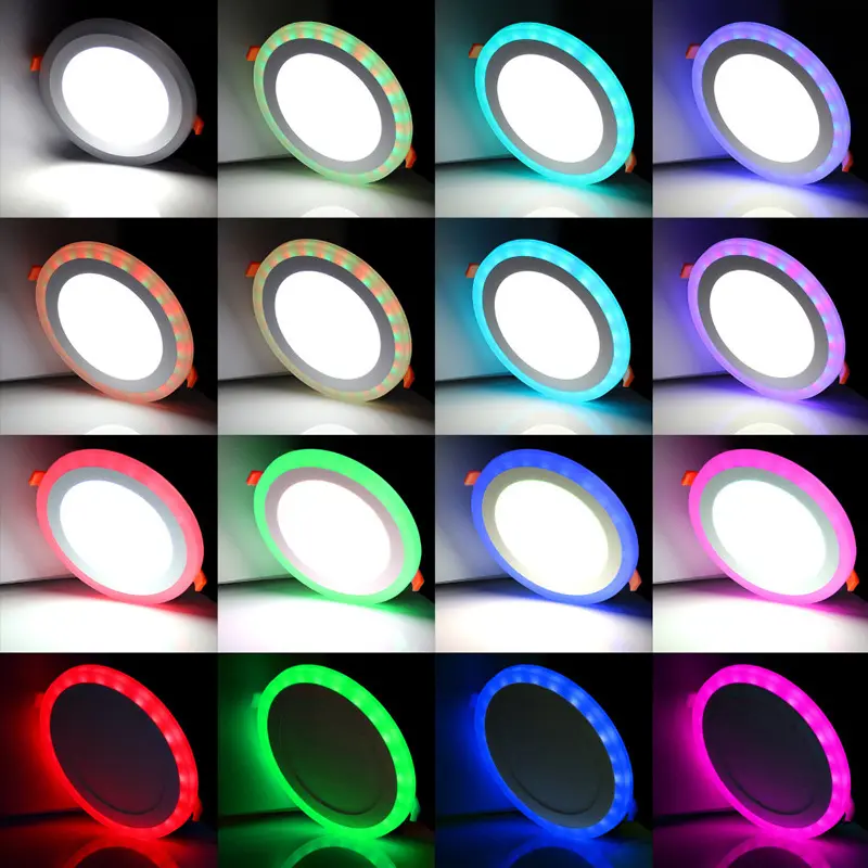 Factory Direct Sale 12+4W RGB Round Shape Indoor Office Isolated Driver LED Double Color Panel Light