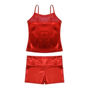 ชุดเต้นรำบอลรูมลาตินสำหรับเด็กผู้หญิงอายุ 4-14 ปี เสื้อกล้ามเมทัลลิกพร้อมกางเกงขาสั้น ชุดออกกำลังกาย ยิมนาสติก แข่งขัน โชว์ในโรงเรียน - Product Image 5