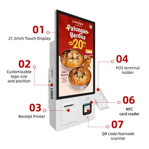 Floor Standing/Wall Mode Printer Touchscreen Digital Menu Ordering Kiosk Indoor Self Payment System With Android Rk3568 NFC QR