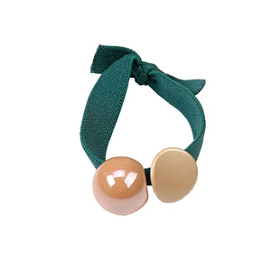 Élastique à cheveux pour queue de cheval, large bande élastique avec perles pour femmes, usage quotidien, matériau en tissu, couleur unie, largeur 1.3Cm, perles de 2.1Cm - Product Image 5