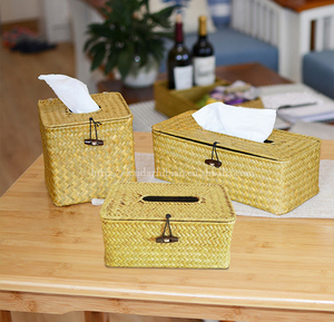 Hot selling grass and rattan tissue box woven tissue box holder for dining room