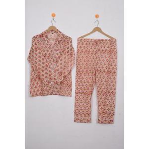 Ensemble pyjama en coton pour femmes, imprimé motif floral, manches courtes, col rabattu, taille élastique, vêtements de nuit pour vacances, vêtements de nuit d'été - Product Image 1