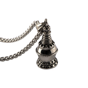 Chinese Style Retro <b>Titanium</b> Steel Pagoda Pendant Lotus Base Men's Necklace SP1061 - Product Image 5