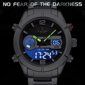 Naviforce 9232 Hot Bán sang trọng ban nhạc thép không gỉ sáng đôi hiển thị đa <span class=keywords><strong>Chronograph</strong></span> - Product Image 4