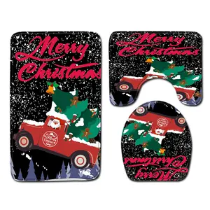 Hot European and American Christmas decor exclusive bathroom carpet 3 pieces of non-slip bath mat set