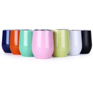 Seaygift Biểu Tượng Tùy Chỉnh 12Oz Cách Điện Thép Không Gỉ Stemless Mug Lấp Lánh Đôi Tường Rượu Tumbler Trứng Hình Cup Với Nắp