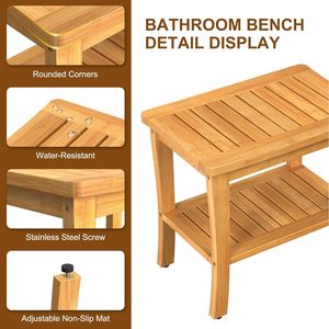 Banc de douche en bambou Ruoyi avec étagère de rangement, siège de salle de bain imperméable pour spa, 34,3x46,7x50,8 cm - Product Image 5