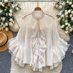 <span class=keywords><strong>Blusas</strong></span> Elegantes <span class=keywords><strong>de</strong></span> Manga Larga para Mujer, Camisas con Volantes y Estampado a Cuadros - Product Image 2