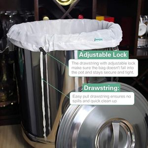 Sacs de brassage réutilisables (lot de 2) en maille fine 250 microns pour bière 5 gallons avec cordon de serrage pour presser le vin de fruits et filtrer le brassage en sac - Product Image 5