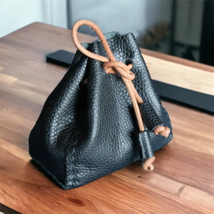 Kleine echte Ledertasche Kordelzug Schmuck Perlenarmband Maniküre-Werkzeuge Tasche