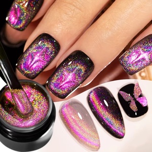 Esmalte de Uñas Magnético Rosa Brillante Efecto Ojo de Gato, Gel Láser Colorido, Holográfico Plateado Semipermanente - Product Image 1