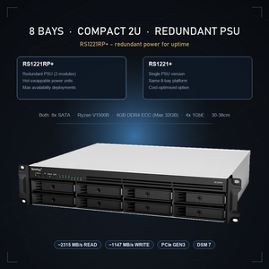 Serveur NAS RackStation 2U 8 baies RS1221+ RS1221RP+ avec processeur AMD Ryzen V1500B pour stockage réseau d'entreprise - Product Image 1