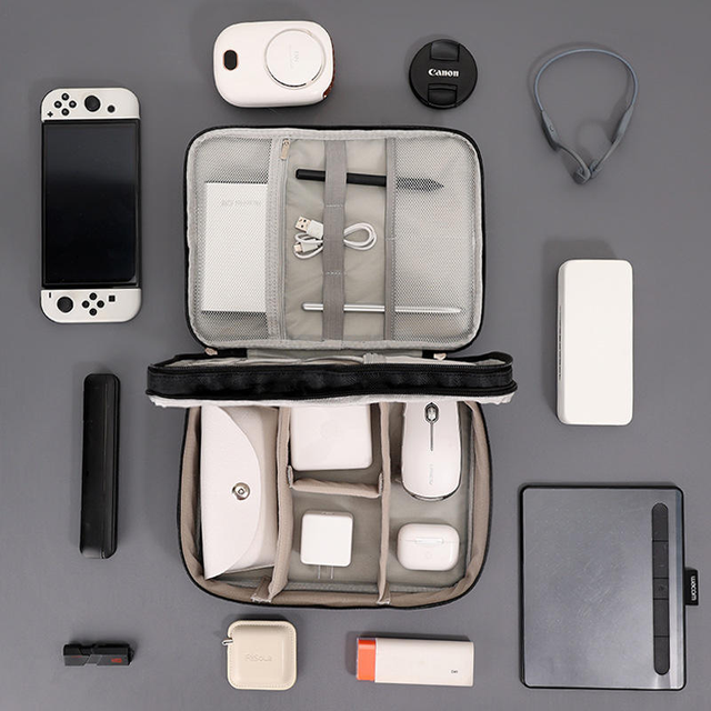 Large Capacity Double Layer Electronics Organizer Bag Adjustable Divider Travel Cable Storage Bag for Charger Mouse  Earphone