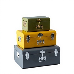 Multicolor <b>Metal</b> <b>Storage</b> Box Set Rectangular Hinged Closure Classic Design Stacking For Sundries Three Color Options <b>Trunks</b> - Product Image 1
