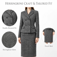 Ensemble jupe et veste gris à chevrons pour femme, croisé, revers crantés, jupe crayon, mélange de laine, pour le bureau et les affaires, OEM ODM, direct usine