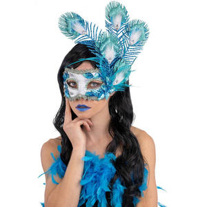 Maschera in Tessuto Damascato Turchese con Decorazioni - Product Image 1