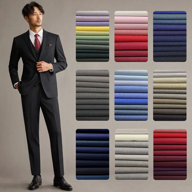 Hochwertige Twill gefärbte Streifen Polyester Viskose Anzug Stoff umwelt freundliche Herren hose Hose für Kleid und Kleidungs stück