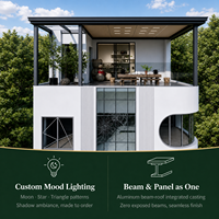 Yeyon OEM – Pavillon de jardin en verre avec toit plat, plafond solide, cadre en aluminium LED et banc de salle à manger en bois intégré