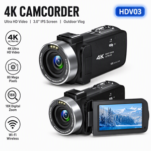 Videocámara 4K Ultra HD HDV03, Cámara de Video Digital de 80MP, <span class=keywords><strong>Zoom</strong></span> 18X, Pantalla IPS Giratoria de 3 Pulgadas, WiFi, DV Portátil para Viajes y Vlogging - Product Image 1