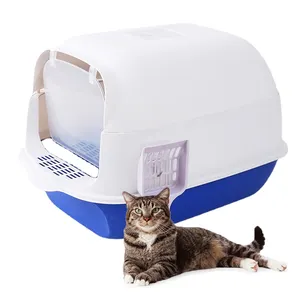 批发宠物清洁自动猫厕所产品塑料大空间盒封闭猫砂盒猫砂托盘