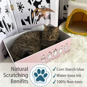 PET-cheer High Quality Cat Scratcher Cardboard Box With 5 Printing Pack Replacement Reversible Cat Scratcher Pad