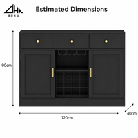 Buffet moderne noir avec 3 tiroirs, portes shaker, casier à vin intégré, porte-verres, taille personnalisable